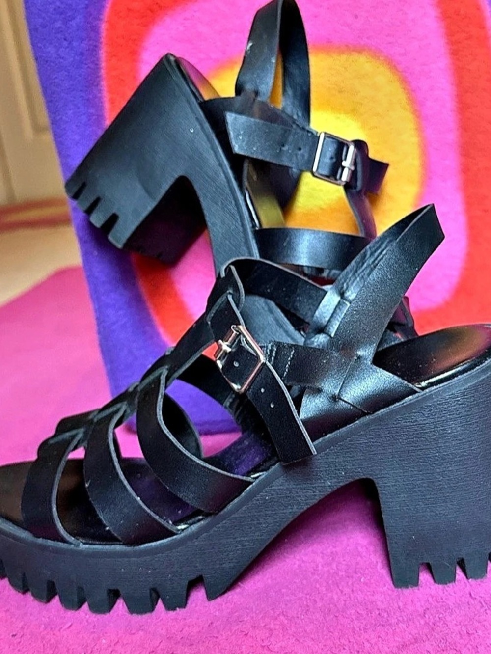 Black Strappy Platform Sandals Like New